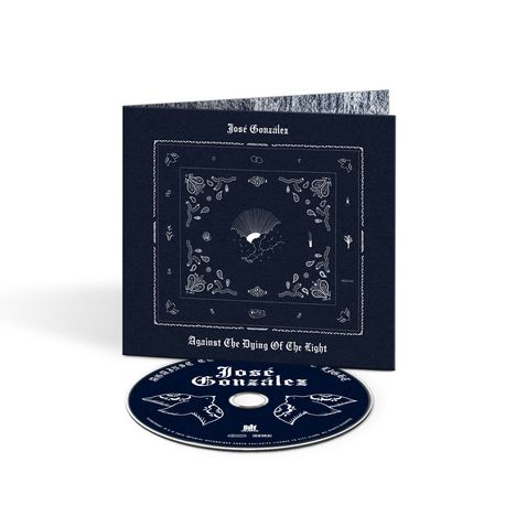 CD mit Buchumschlag. Texte: "José Gonzalez", "Against The Dying Of The Light". Verzierungen und ein stilisierter Sonnenuntergang.