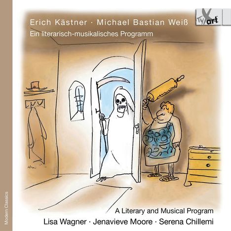 Erich Kästner, Michael Bastian Weiß, Ein literarisch-musikalisches Programm. Illustration: Tod mit Sense, Frau mit Nudelholz.