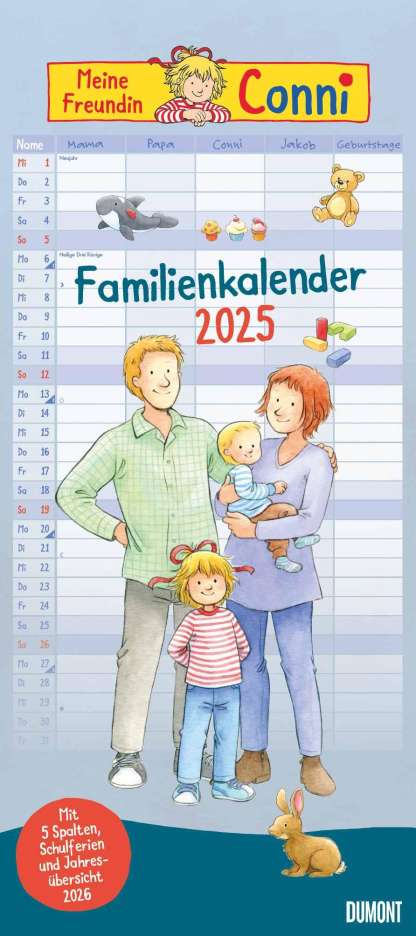 Conni Familienkalender 2025 - Wandkalender - Familienplaner mit 5 Spalten - Format 22 x 49,5 cm, Kalender