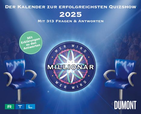 DUMONT - Wer wird Millionär 2025 Tagesabreißkalender, 14,5x11,8cm, Rate-Kalender mit 313 Fragen und Antworten, Kalender zur erfolgreichsten Quizshow, neues Format, mit Erklärungen zu den Antworten, Kalender