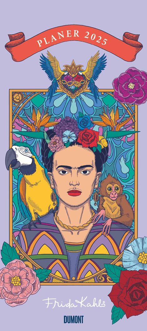 Frida Kahlo 2025 - Planer mit variabler Spaltenzahl - Florales Design - Format 22 x 49,5 cm, Kalender