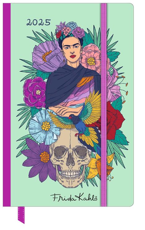 Frida Kahlo Wochen-Notizkalender klein 2025 - Taschen-Kalender 9x14 cm - mit Verschlussband &amp; Falttasche - Weekly, Kalender