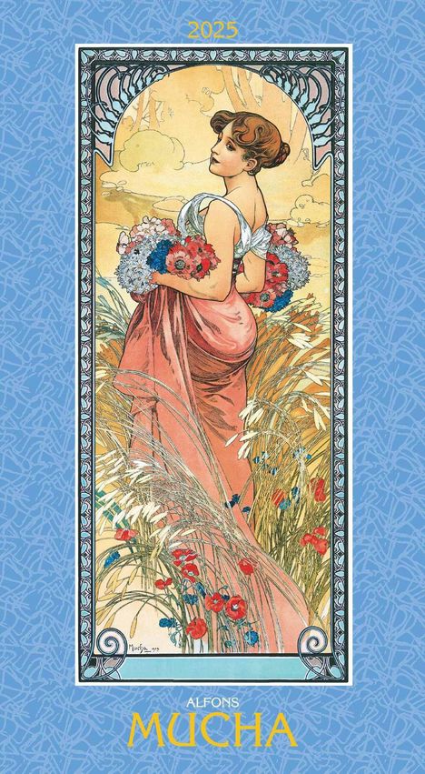 Alfons Mucha 2025 - Bild-Kalender 33x60 cm - Kunstkalender - mit stilvollem Glitzereffekt - Jugendstil - Wandkalender - Alpha Edition, Kalender