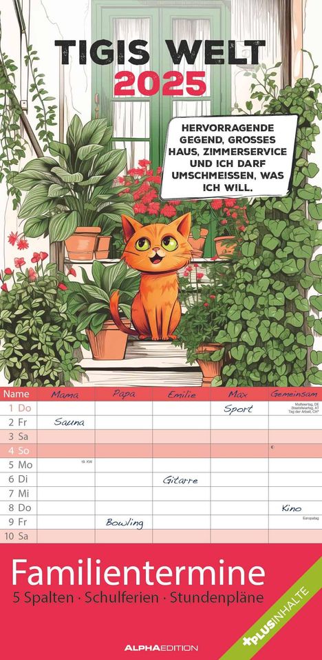 Tigi 2025 Familienplaner - Familien-Timer - Termin-Planer - Kinder-Kalender - Familien-Kalender - 22x45, Kalender