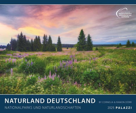 PALAZZI - Naturland Deutschland 2025 Wandkalender, 60x50cm, Posterkalender mit schönen Bildern aus Nationalsparks und Naturschutzgebieten, Felder, Wiesen und Wälder, internationales Kalendarium, Kalender
