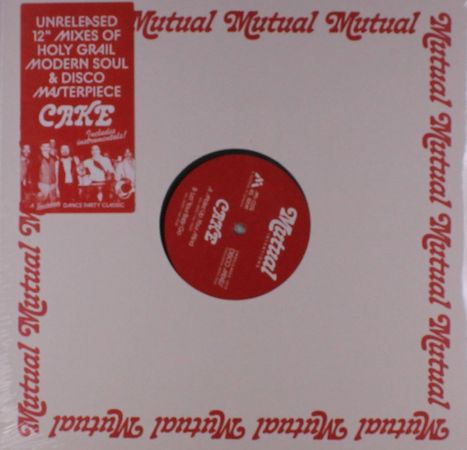 Ein rotes Etikett mit "Mutual", ein weißes Cover mit "Mutual" an den Rändern und rotes Poster mit "UNRELEASED MIXES".