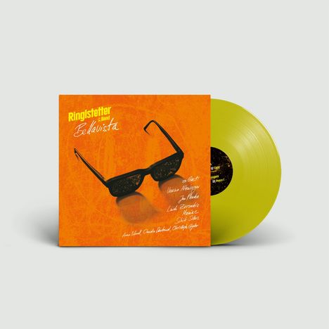 Vinyl-Cover mit Texten: "Ringlstetter & Band Bellavista", Gäste: "Haller, Peuke", und anderen Namen. Gelbe Platte, Brille abgebildet.