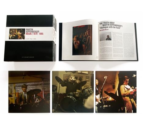 Texte: "Martin Kippenberger Musik 1979-1995", "The Truth About Martin Kippenberger's 'Dialogue with the Youth'". Darunter Musikinstrumente und Musiker.