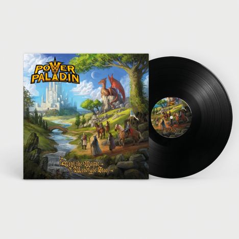 "POWER PALADIN" und "With the Magic of Windfyre Steel" auf einem fantasievollen Plattencover mit Drachen und Rittern.