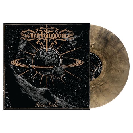 "Seven Kingdoms" oben, "Sonic Solar" unten. Illustrierte Planeten mit Ringen und Asteroiden im Weltraum. Vinyl in Marmoroptik.