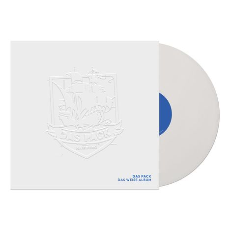 DAS PACK, DAS WEISSE ALBUM in Blau unten rechts. Links geprägtes Wappen mit Schiff. Weiße Schallplatte.