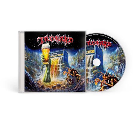 "Tankard", "L (L) UME 14"; Illustration eines Bierkellers in einer apokalyptischen Landschaft mit riesigem Bierkrug.