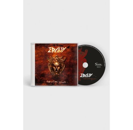 CD mit Texten "Edguy" und "Hellfire Club" auf Cover und Disc. Dunkles, dramatisches Design mit maskenartigem Gesicht.