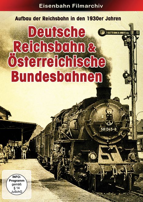 Titel: Deutsche Reichsbahn & Österreichische Bundesbahnen. Historische Lokomotive an einem Bahnhof.