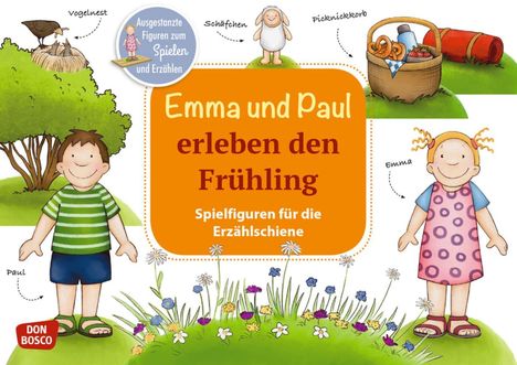 Monika Lehner: Emma und Paul erleben den Frühling. Erzählschienen-Figurenset, 1 Buch und 1 Diverse