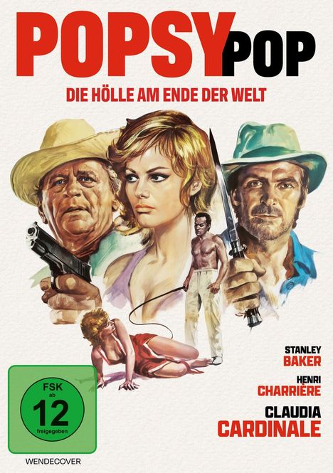 Text: "POPSY POP", "DIE HÖLLE AM ENDE DER WELT". Illustration: Personen mit Waffen, FSK 12 Logo.