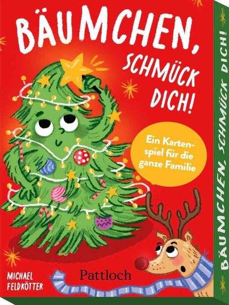 "Bäumchen, schmück dich! Ein Kartenspiel für die ganze Familie." Ein Weihnachtsbaum schmückt sich selbst.