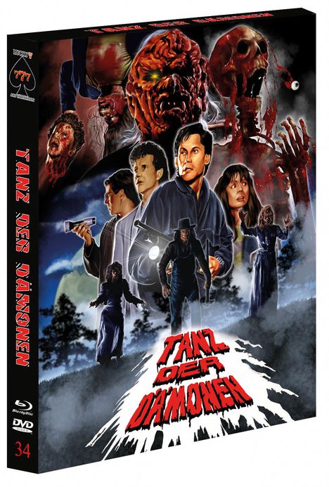 "Tanz der Dämonen" in roter Schrift. Horrorfilm-Cover mit dämonischen Kreaturen und erschrockenen Menschen.