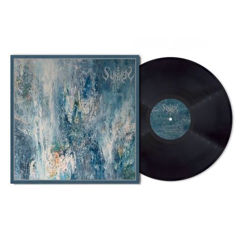 Oben steht „SUNN O)))“ und „PYROCLAST“. Links ein abstraktes, blau-weißes Gemälde, daneben eine schwarze Schallplatte.