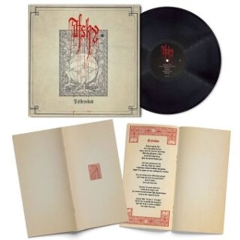 Oben links: „Fellwarden”. Unten Mitte: „Frozen”. Illustration: mystische Ornamente. Schwarze Vinyl-Schallplatte.