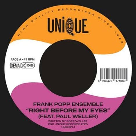 Frank Popp: Right Before My Eyes feat. Paul Weller, Single 7"