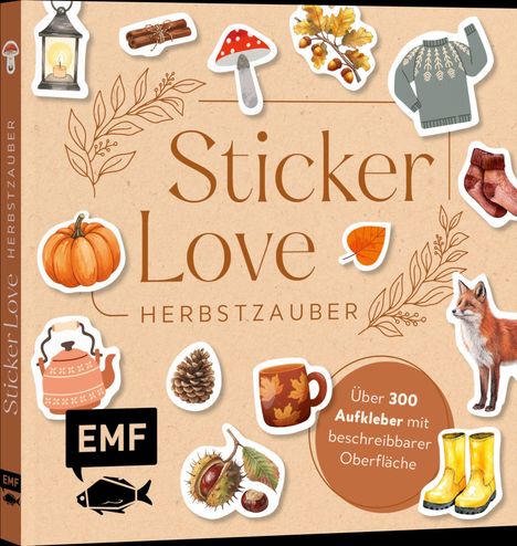 Sticker Love Herbstzauber. Über 300 Aufkleber. Illustrationen von Herbstmotiven wie Kürbis, Fuchs, Pullover, Laub.