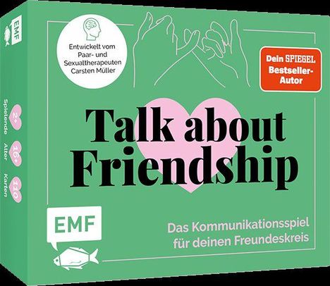 It reads: “Talk about Friendship. Developed by couple and sex therapist Carsten Müller. Communication game for friends.”