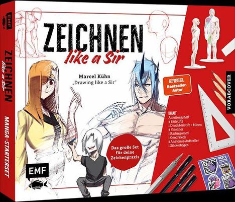 "ZEICHNEN like a Sir" von Marcel Kühn, Manga-Starterset, mit Anleitungsheft und Zeichenmaterial. Enthält Manga-Figuren.