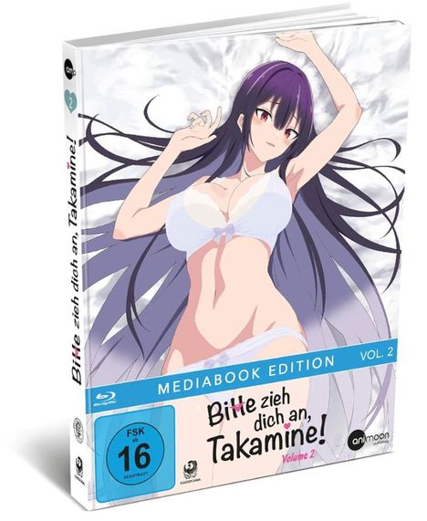 "Bitte zieh dich an, Takamine!", "MEDIABOOK EDITION VOL. 2", Illustration einer liegenden Frau in Unterwäsche. FSK 16.