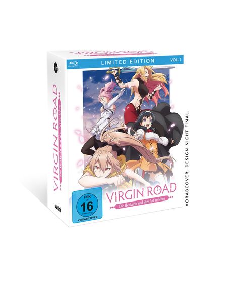 "Virgin Road Vol. 1 Limited Edition", "FSK 16 beantragt". Buntes Anime-Cover mit vier Figuren in dynamischen Posen.