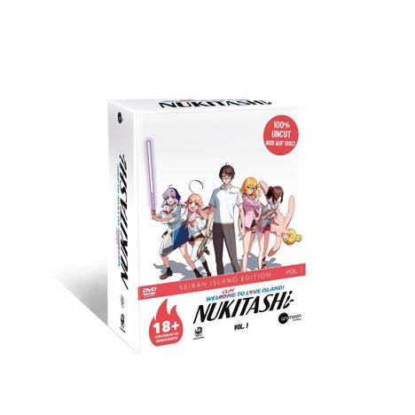 „100% UNCUT NUR AUF DISC!“, „18+ KEIN VERKAUF AN MINDERJÄHRIGE“. Anime-Charaktere auf einer DVD-Box.