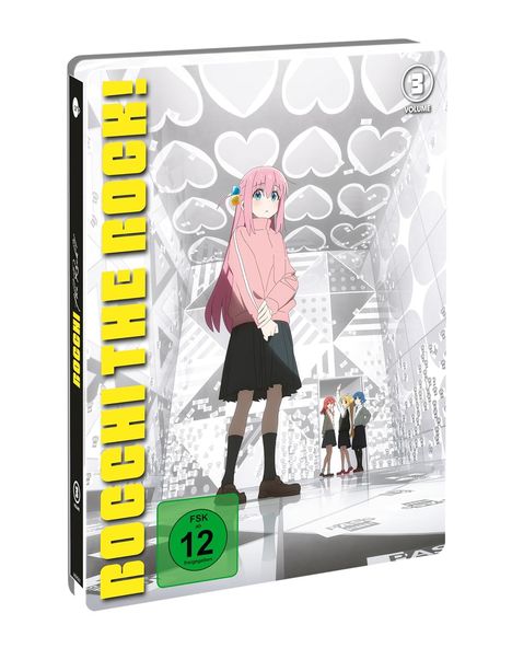 ROCCHI THE ROCK!, FSK ab 12 freigegeben, Volume 3. Illustration: Mädchen mit rosa Haaren vor Herzmustern.