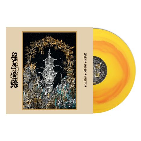 Text: „the Spacelords“, „Unknown Species“. Eine Illustration zeigt ein mystisches Schiff mit Pflanzen und Sternen. Gelbe Vinylplatte.