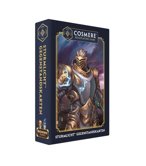 „Sturmlicht Gegenstandskarten“ und „Cosmere Roleplaying Game“. Ein gepanzerter Krieger in einer fantasievollen Rüstung.
