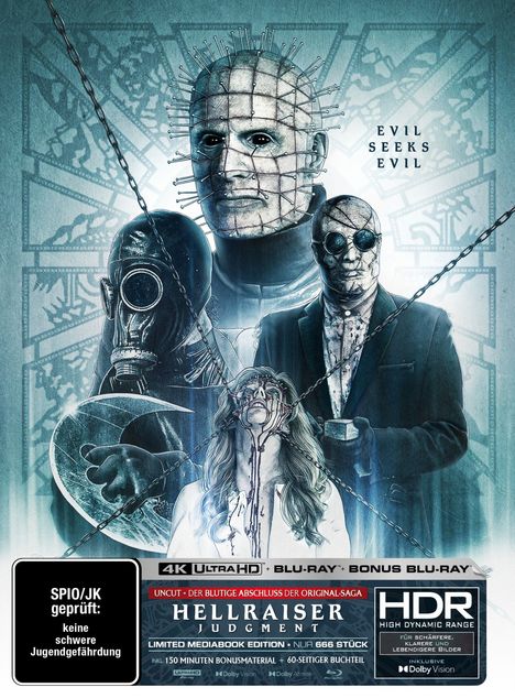 Hellraiser: Judgment (Ultra HD Blu-ray & Blu-ray im Mediabook), 1 Ultra HD Blu-ray und 2 Blu-ray Discs