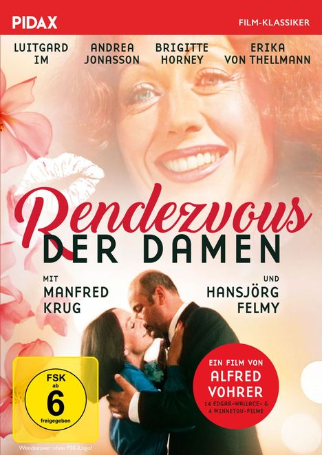 „Rendezvous der Damen“; Mit Manfred Krug, Hansjörg Felmy; Ein Film von Alfred Vohrer. Frau lächelnd, Paar umarmend.