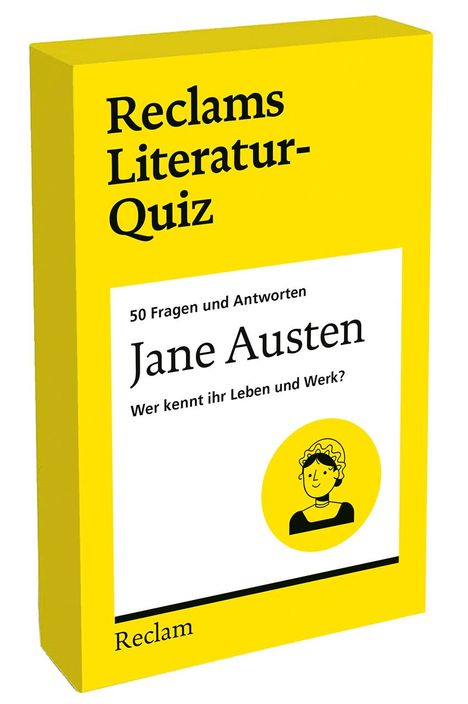 "Reclams Literatur-Quiz", "50 Fragen und Antworten", "Jane Austen", "Wer kennt ihr Leben und Werk?", gelbe Verpackung.