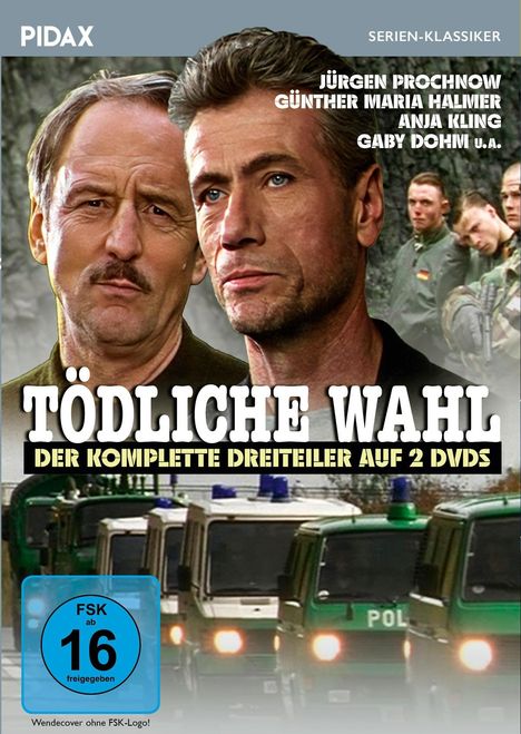 **Tödliche Wahl**  
DER KOMPLETTE DREITEILER AUF 2 DVDS  
Porträts zweier Männer; unten Polizeifahrzeuge; FSK 16-Logo links.