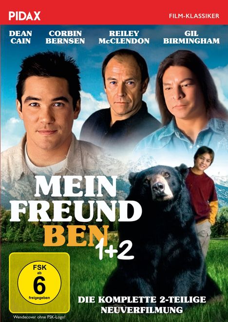 Titel: "Mein Freund Ben 1+2". Namen: Dean Cain, Corbin Bernsen, Reiley McClendon, Gil Birmingham. Kind steht mit Bär.
