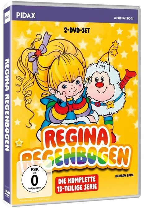 Text: "Regina Regenbogen, Die komplette 13-teilige Serie, PIDAX, 2-DVD-Set, FSK ab 0 freigegeben." Illustration: Buntes Mädchen mit Tier.