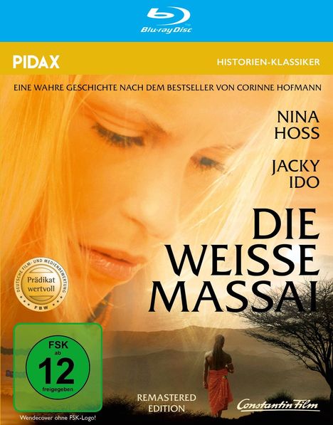 „Die Weiße Massai“, Filmplakat mit Titel, Schauspielernamen, FSK 12-Siegel; zeigt nachdenkliche Frau und afrikanische Landschaft.