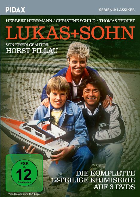 DVD-Cover: "LUKAS + SOHN", Krimiserie, 3 DVDs, FSK 12. Drei Personen, eine hält ein Modellboot.