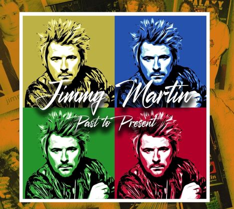 "Jimmy Martin, Past to Present." Illustration mit vier bunten Porträts desselben Mannes in verschiedenen Farben.