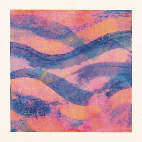 Eine abstrakte Illustration mit wellenförmigen Mustern in Rosa, Lila und Blau.