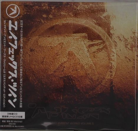 Japanischer Text links, unten "SELECTED AMBIENT WORKS VOLUME II". Verwitterte Oberfläche mit eingeprägtem Logo.
