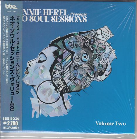 Text oben: "RONNIE HEREL Presents NEO SOUL SESSIONS." Unten rechts: "Volume Two." Illustration: Gesicht aus abstrakten Formen.