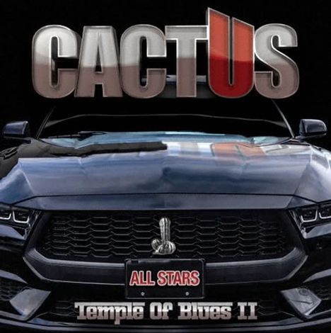 Der Text "CACTUS" ist oben. "Temple Of Blues II" steht unten. Ein schwarzes Auto mit einem Kühlergrill und Nummernschild "ALL STARS".