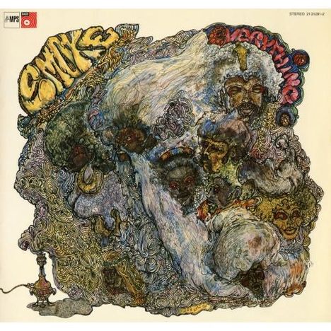 Text: "SMYK" und "Vespri". Illustration mit verschlungenen, bunten Formen und Gesichtszügen, teils maskenartig.