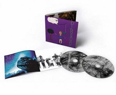 Eine CD-Hülle mit "DIZONEBAY" Text und zwei CDs. Illustration: Kind unter Baum mit Wolke. Beilage mit Text und Foto.