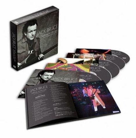 "JACK BRUCE - The Official Bootleg Live in Concert" steht auf einer Box mit CDs und einem Heft.